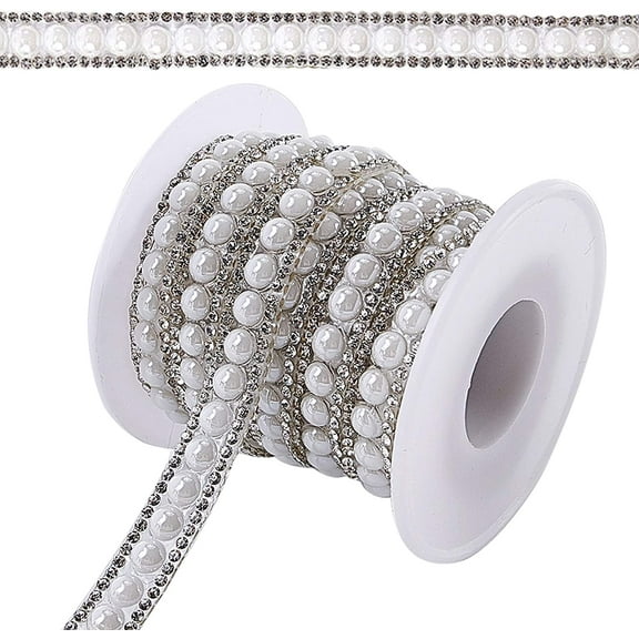 4 Yards 10mm Rhinestone Trim Applique 2 Rows Crystal Beaded Chain White Pearl Banding Diamond Inlaid Fringe Rhinetones Trim DIY