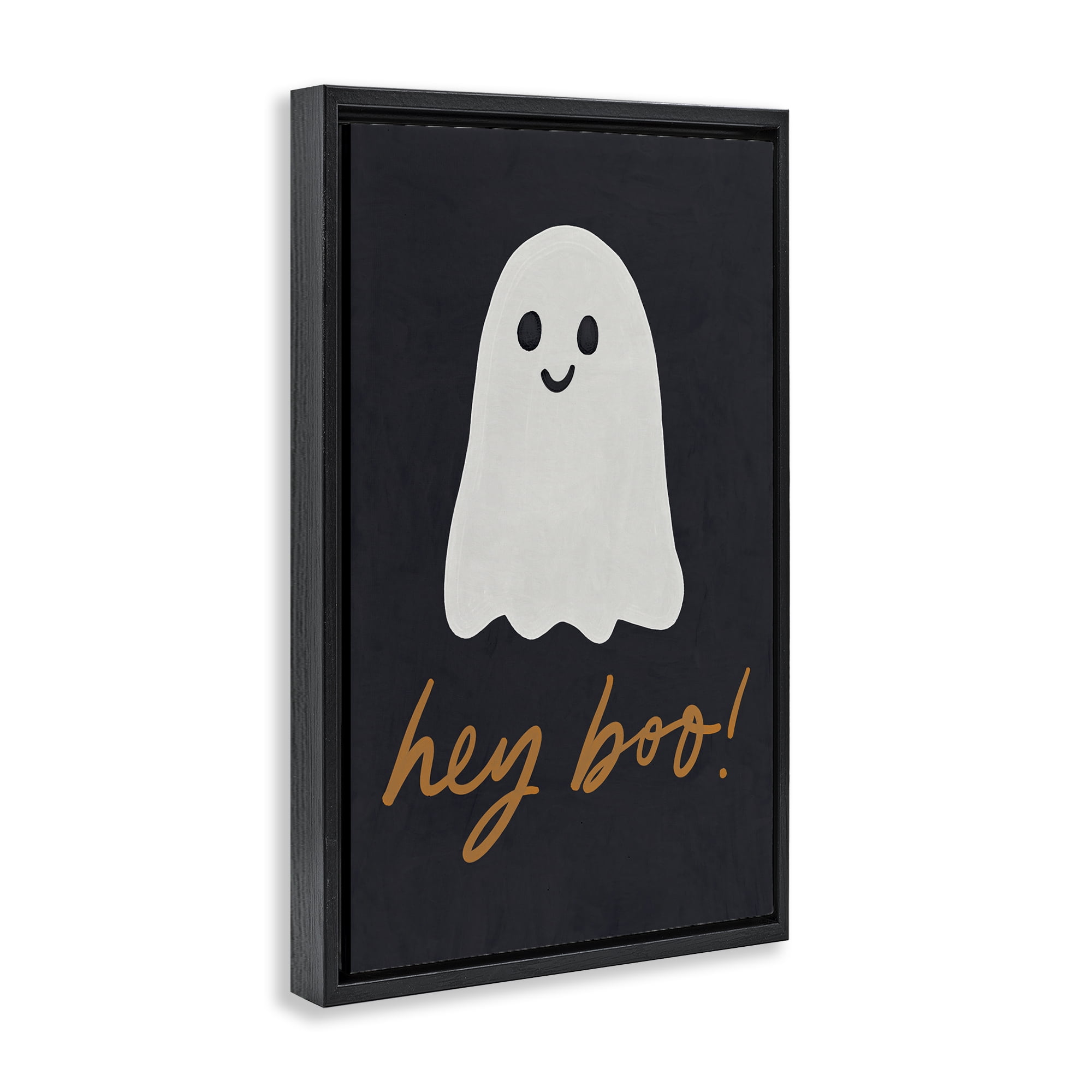 Stupell Industries Hey Boo Spooky Ghost Holiday Painting Black Floater Framed Canvas Art Print Wall Art, 21 x 31