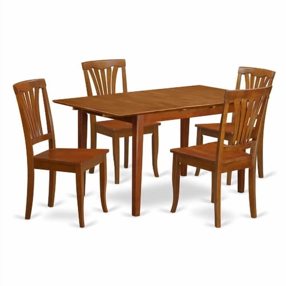 East West Furniture  5 Piece Dining Set- a Dining Table  and 4 Solid Chairs, Saddle Brown(Seat Type Options) PSAV5-SBR-W