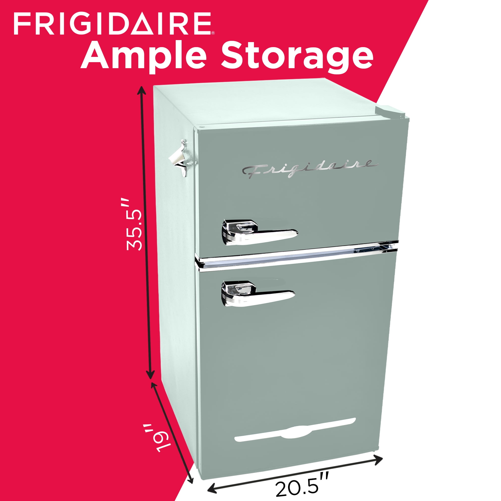 Frigidaire, 3.1 Cu. Ft. 2 Door Retro Compact Refrigerator , Built-In Side Bottle Opener, Mint