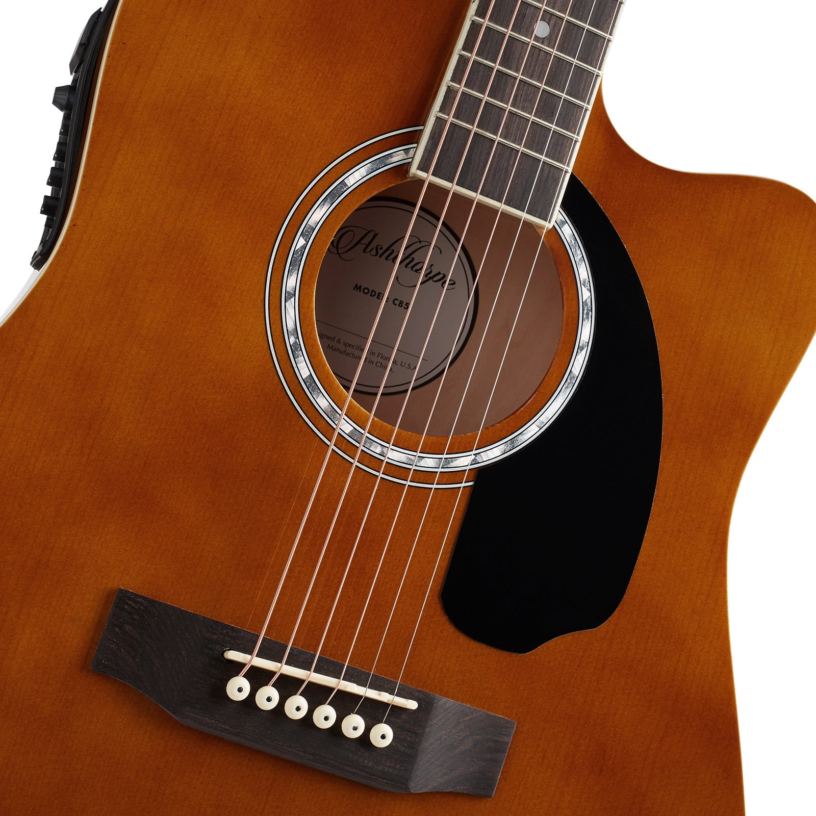 Ashthorpe Full-Size Cutaway Dreadnought Acoustic Electric Guitar Package, Brown