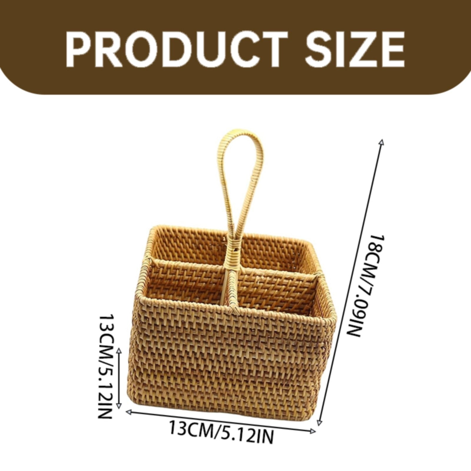 Natural Wicker Utensil Caddy with Built-in Handles，Wicker Silverware Caddy with 4 Compartments，Spoon Cutlery Holder Utensils Organizer，Condiment Organizer Silverware Holder(7.09 * 5.12 inch)