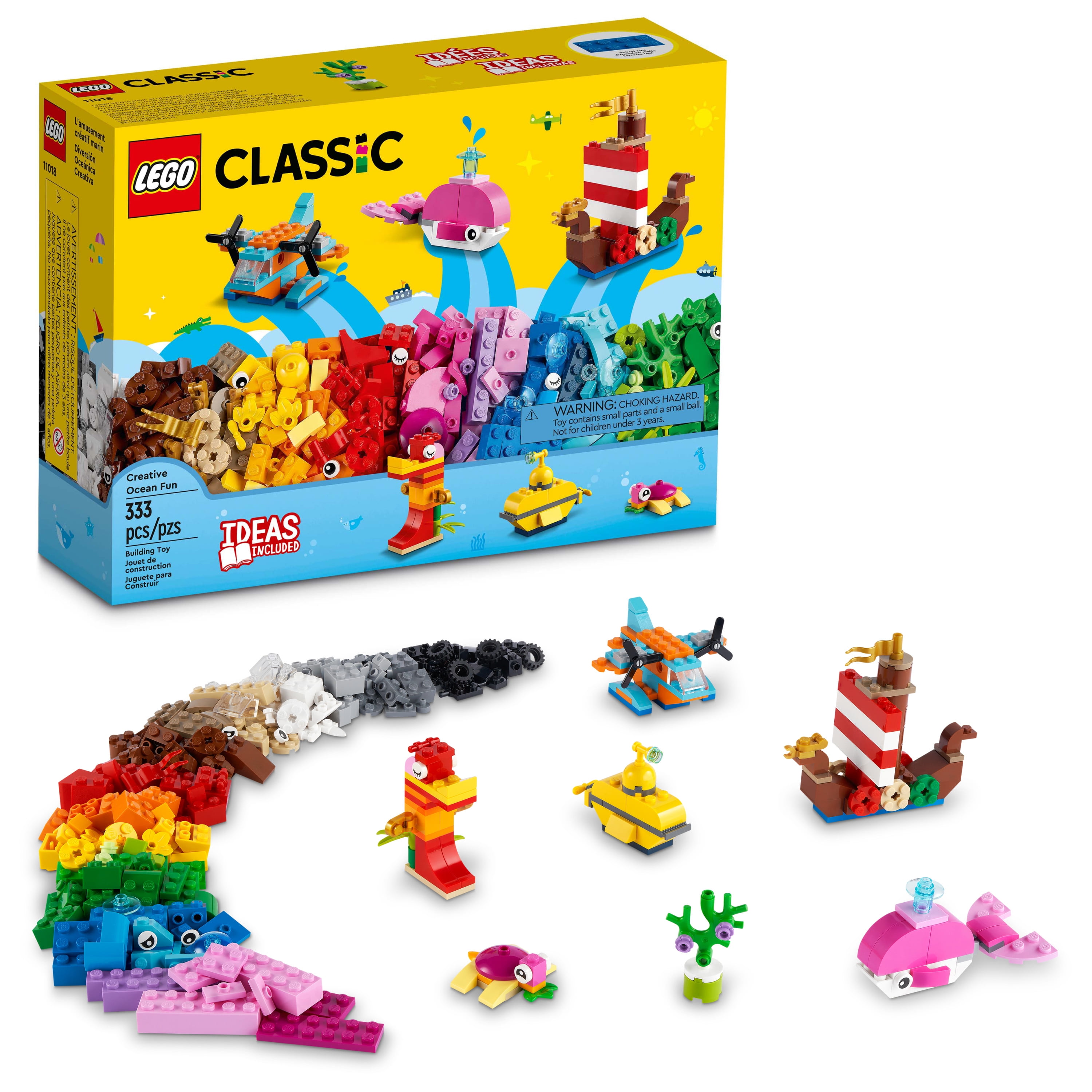 LEGO Classic Creative Ocean Fun 11018 Building Kit; With 6 Mini Builds, Including a Viking Ship and a Yellow Submarine, Plus Extra Bricks for Imaginative Play; Educational Toy for Ages 4+ (333 Pieces)