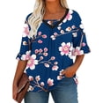 thumbnail image 1 of Womens Plus Size Gradient Color V Neck Ruffle Trim Short Sleeve Blouses Loose Casual Tunic Tees Summer Work Beach Vacation Tops,Black,XXXXXL, 1 of 6