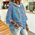 thumbnail image 4 of Oversized 3/4 Sleeve Hoodie for Women Retro Floral Graphic Pullover Hooded Sweatshirt Casual Y2K Fall Outfit, 4 of 6