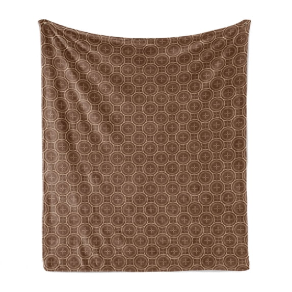 Earth Tones Soft Flannel Fleece Throw Blanket, Abstract Inner Circles with Classic Shapes Inside the Round Rings Print, Cozy Plush for Indoor and Outdoor Use, 50" x 60", Brown and Beige, by Ambesonne