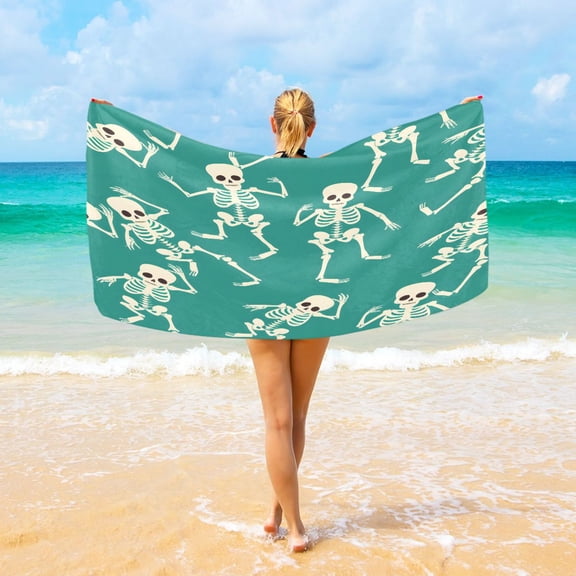 Ryvnso Skeleton Dancing Skull Oversized Beach Towel Microfiber Bath Blankets Swimming Fitness 37" x 74"