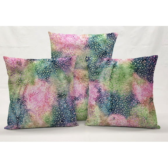 Batik Tie Dye Pillowcase / Pillow Cover by Penny's Needful Things (12 x 12) (Pink Blue Green Spots)