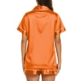 thumbnail image 4 of VV AVEORS Womens Silky Satin Pajamas Set Short Sleeve Button Down Comfort Soft Sleepwear 2 Piece Lounge Set Pj Set Saffron 4XL, 4 of 4