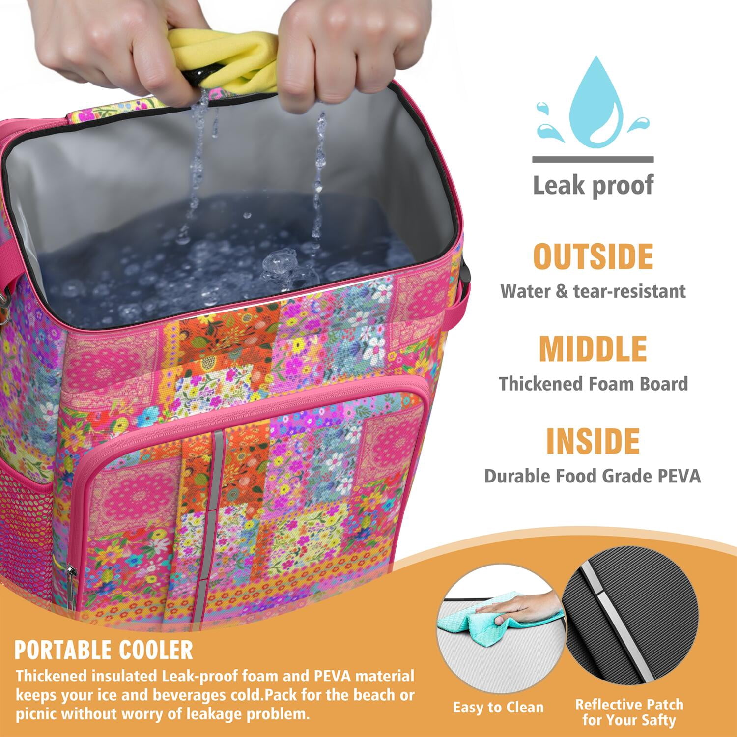 Travel Cooler Bag - Pioneer Flower Camping Beer Cooler Backpack with Bottle Opener- Waterproof Insulated Picnic Backpacks - Cooler Bag for Beach