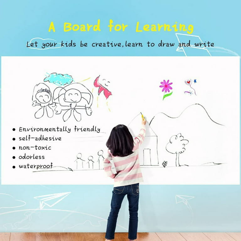 Limei Dry Erase Whiteboard Sticker Wall Decal, Self-Adhesive White Board Peel Stick Paper for School, Office, Home, Kids Drawing with 3 Water Pen, 5.8