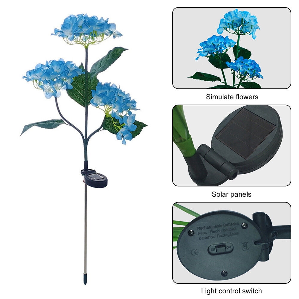 2 Pack 3 Head Hydrangea Solar Garden Stake Lights Outdoor Waterproof Solar Powered Decorative Lights for Patio, Courtyard, Garden Lawn (White)