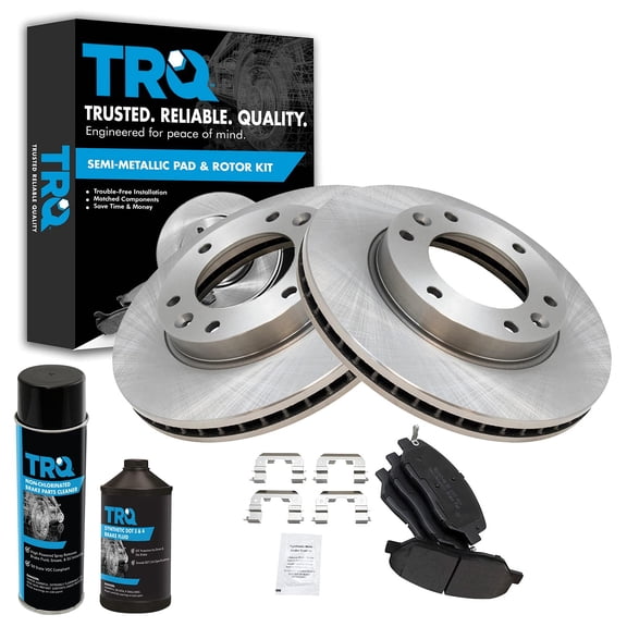 TRQ Metallic Front Brake Pad & Rotor Kit w/Fluids LH & RH Fits Entourage Sedona BKA17115 Fits select: 2006-2012 KIA SEDONA, 2007-2008 HYUNDAI ENTOURAGE