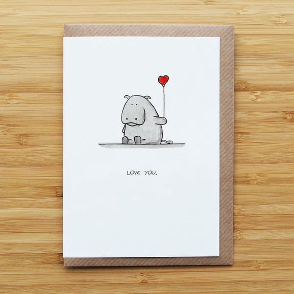 Cute Hippo Love You Card with Heart Balloon, Great for Valentine’s Day or Anniversaries, Ideal for Romantic Partners