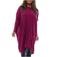 thumbnail image 2 of Ashirexll Midi Dresses for Women, Womens Winter Dresses, Solid Color Plus Size Crew Neck Fitting One Size Tunic With Pockets, 2 of 7