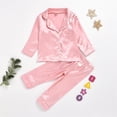 thumbnail image 2 of LYHaoo Little Girls Pajama Set Satin Silky Cute Long Sleeve Shirts and Pants Outfit 2 Piece Satin Slpeepwear Set 12-24 Months(Pink), 2 of 6