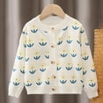 thumbnail image 4 of Girls' Long Sleeve Cardigans Lightweight Crewneck Sweater Classic Button-Up School Uniform Cute Flower Embroidery Knit Jacket, 4 of 5