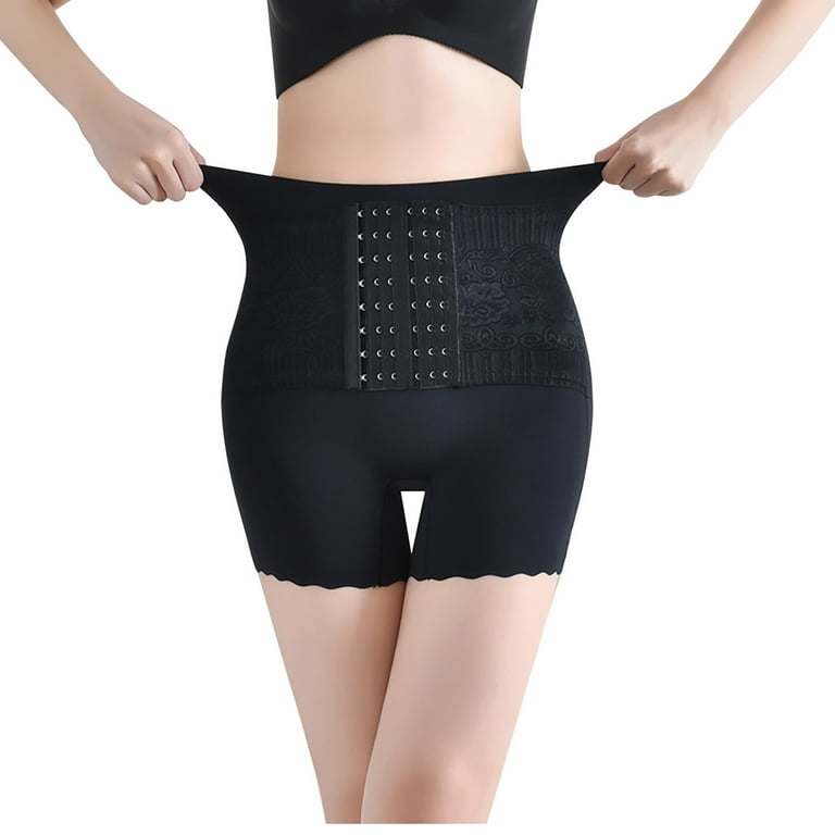 HUPOM Seamless Underwear For Women Womens Silk Panties High waist Comfort  Waist Solid Compression Black L