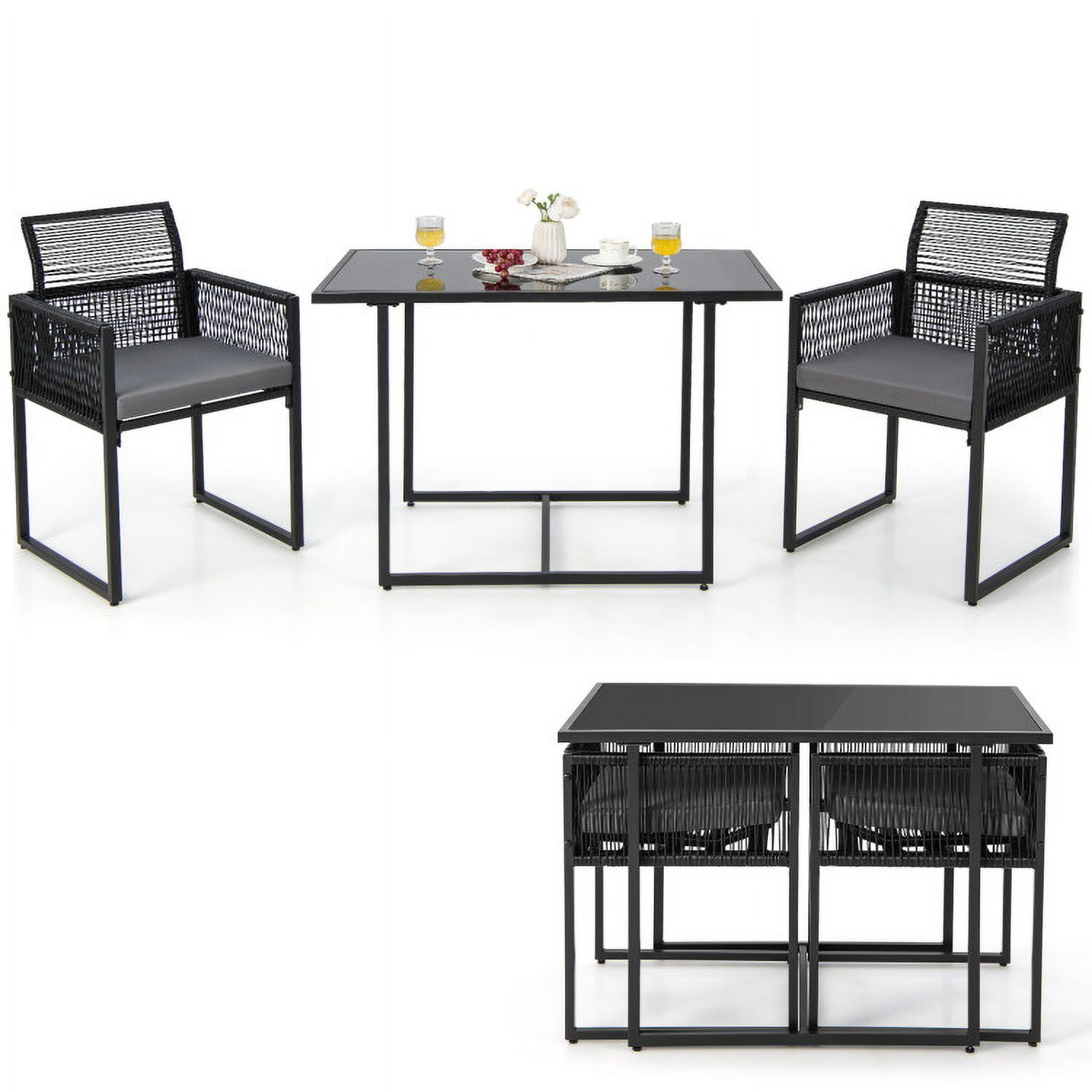 Aimee Lii 3 Pieces Outdoor Dining Set with Folding Backrest and Seat Cushions, Outdoor Patio Furniture, Black Aimee Lii 3 Pieces Outdoor Dining Set with Folding Backrest and Seat Cushions, Outdoor Patio Furniture, Black
