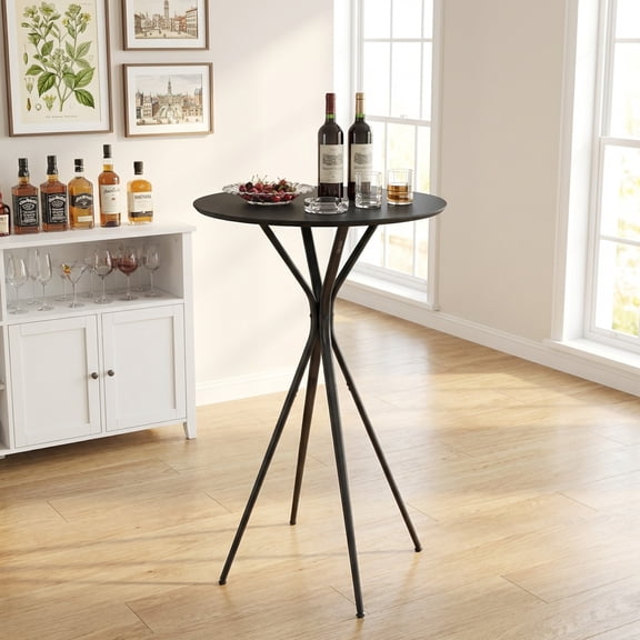 LEDREM Modern Round Bar Table with X-Shaped Metal Base, 41.3" Height, Multi-Purpose for Home Bar, Kitchen & Events, Easy Assembly, Black