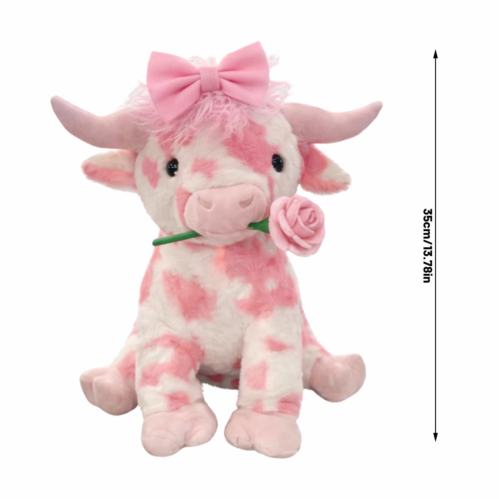 14inch Kawaii Pink Cow with Rose Stuffed Animals Plush Toy, Soft Plush Doll, Perfect Birthday Christmas Valentines Anniversary Easter Holiday Gifts, Easter Basket Stuffers