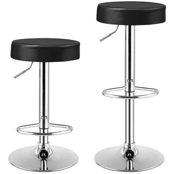 PetFurnishn 2PCS Round Bar Stool Set Adjustable Swivel Pub Chair U Leather w/ Footrest Black