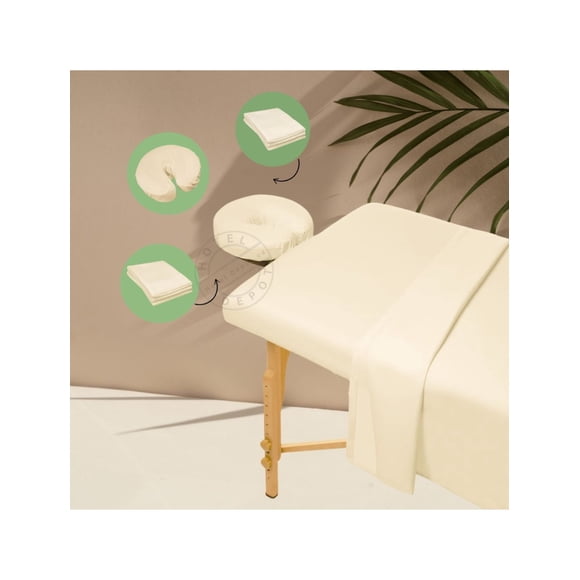 Spa Bed Linens Spa Sheet Set (flat+fitted+face rest cover) Fabric Microfiber Plush color NATURAL 3 pcs set (sold as pack of 3 sets)