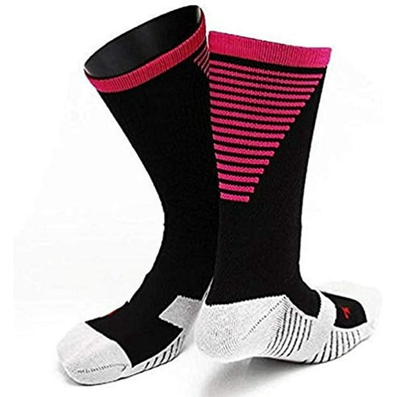 Lian LifeStyle Women's 1 Pair High Crew Athletic Sports Socks Size M XL0028-06 Black w Rose Strip