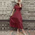 thumbnail image 5 of adviicd Robes pour Femmes 2024 Robe Décontractée pour Femmes Boho Floral Col Carré Été Décontractée Fluide Soirée Plage Maxi Robes Rouge,G, 5 of 5