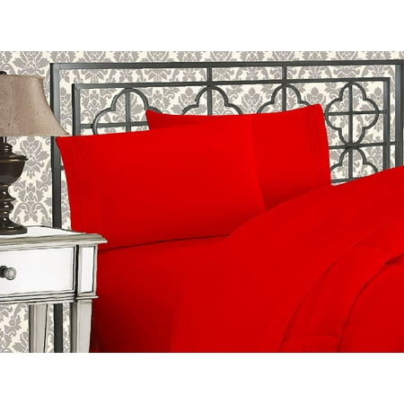 Wrinkle-Free 4-Piece Bed Sheet Set Deep Pocket up to 16 inch Queen Red