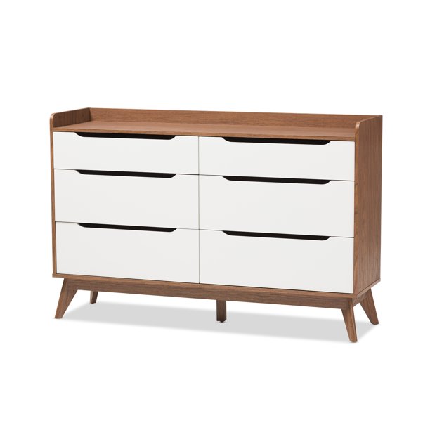 Baxton Studio Brighton Modern White And Walnut Wood 6 Drawer Storage Dresser Walmart Com Walmart Com