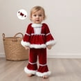 thumbnail image 4 of Spewahor Toddler Baby Girl Christmas Santa Outfits 6 12 18 24 Months 2T 3T 4T Plush Patchwork Round Neck Tops + Elastic Waist Flare Pants, 4 of 9