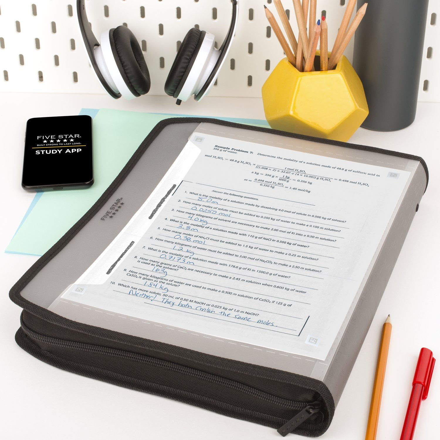 Five Star 13-Pocket Customizable Expanding File Plus Study App, 8 1/2" x 11", Dark Gray (350110A-WMT)