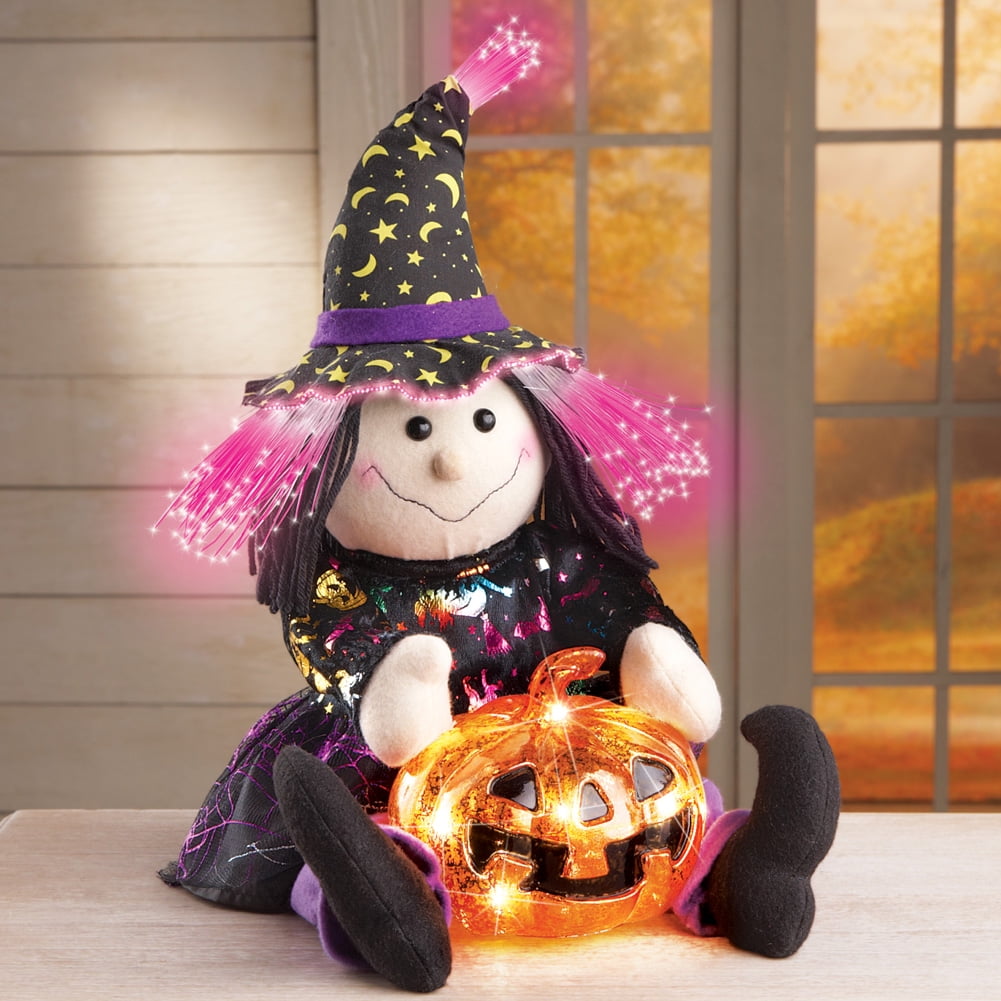 Light Up Fiber Optic Halloween Witch With Pumpkin Tabletop