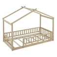 thumbnail image 3 of Twin Size House Bed Frame with Fence for Kids, Wooden Floor Bed with Doorless Design, Decorative Canopy Bed Top, for Teens, Girls, Boys, Natural, 3 of 9