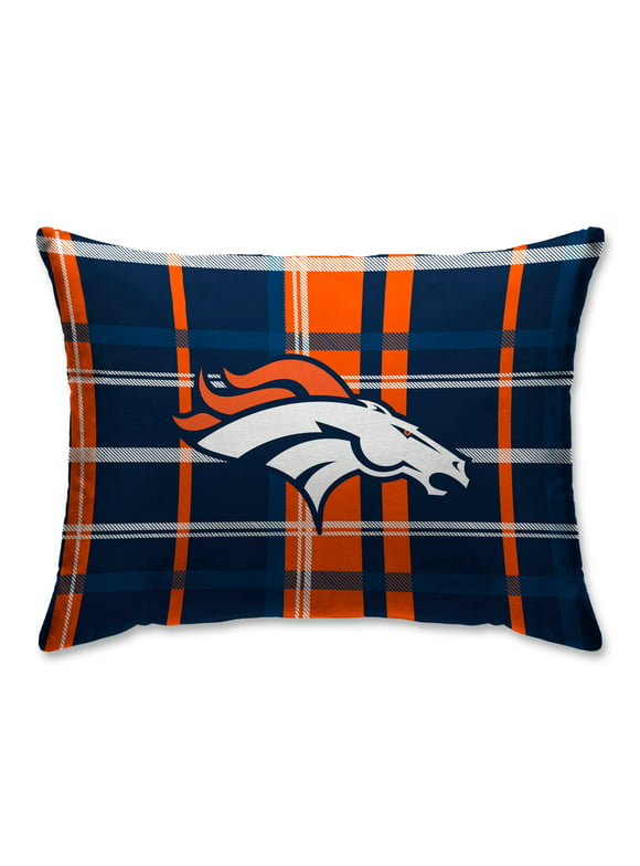 Denver Broncos Plaid Plush Sherpa Bed Pillow - Blue