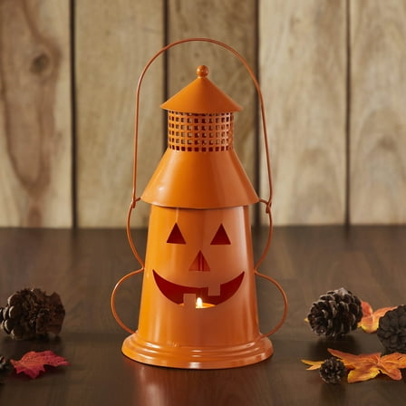 Metal Tealight Holder Halloween Lantern Orange 12x8x6