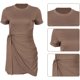 thumbnail image 4 of Vestido ajustado de cuello redondo para mujer, vestido camisero de manga corta con lazo en la cintura, minivestido informal de verano 2021, tallas S a XXL, 4 of 4