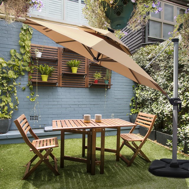 Gymax 10Ft Outdoor Solar Lighted Cantilever Umbrella w/ USB Cable Beige