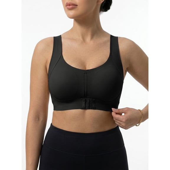 Women's Wire‑Free Cross Back Sports Bra, Front Closure Lift & Support Anti‑Sag Seamless Bralette, M‑XXL