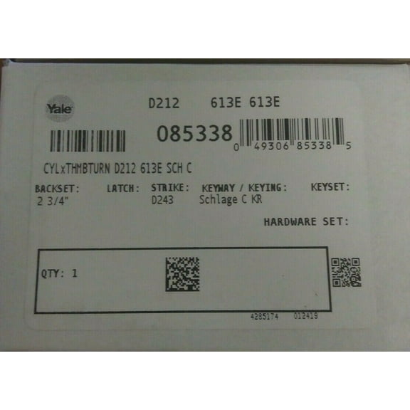 NEW Yale Dark Satin Bronze Cylinder by Thumbturn Schlage C Keyed Part # D212