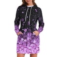 thumbnail image 2 of Women's Long Sleeve Hooded Sweatshirt Dress with Cute Floral Print, Casual Dress with Side Pockets for Fall and Winter, Cozy and Fashionable Retro Style Hoodie Dress,Purple,M, 2 of 7