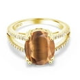 thumbnail image 2 of Gem Stone King 18K Yellow Gold Plated Silver Brown Tiger Eye Ring for Women (4.48 Cttw, Oval 12X10MM, Gemstone Birthstone, Available in Size 5, 6, 7, 8, 9), 2 of 4