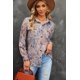 thumbnail image 4 of ABPHQTO Camisa De Mujer Manga Larga Botones Bolsillo Estampado Marrón, 4 of 5