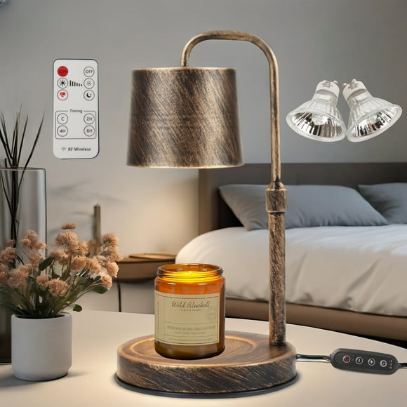 MEHOOM Vintage Metal Candle Warmer Lamp, with Dimmer and Timer &  2 Bulbs, Gifts for Bedroom Living Room
