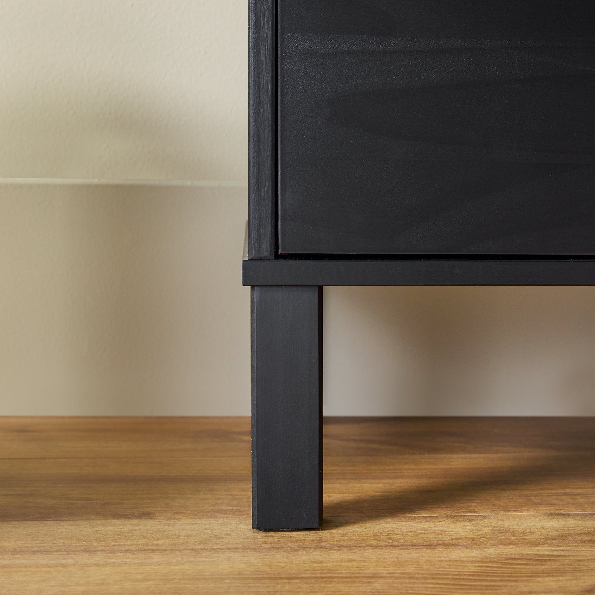 Walker Edison Modern Curved-Frame Solid Wood Nightstand, 2 Pack, Black