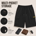 thumbnail image 4 of Men’s Cargo Shorts, 100% Polyester Elastic Waist Drawstring Shorts with Multi Pockets, Loose Fit Knee Length Casual Shorts for Summer Travel Outdoor Wear, 4 of 7