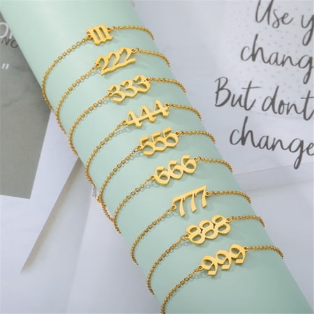 Lovelords 14K Yellow Gold Lucky Angel Number 111 222 333 444 555 666 777 888 999 Charm Bracelet For Women Men Jewelry Gift