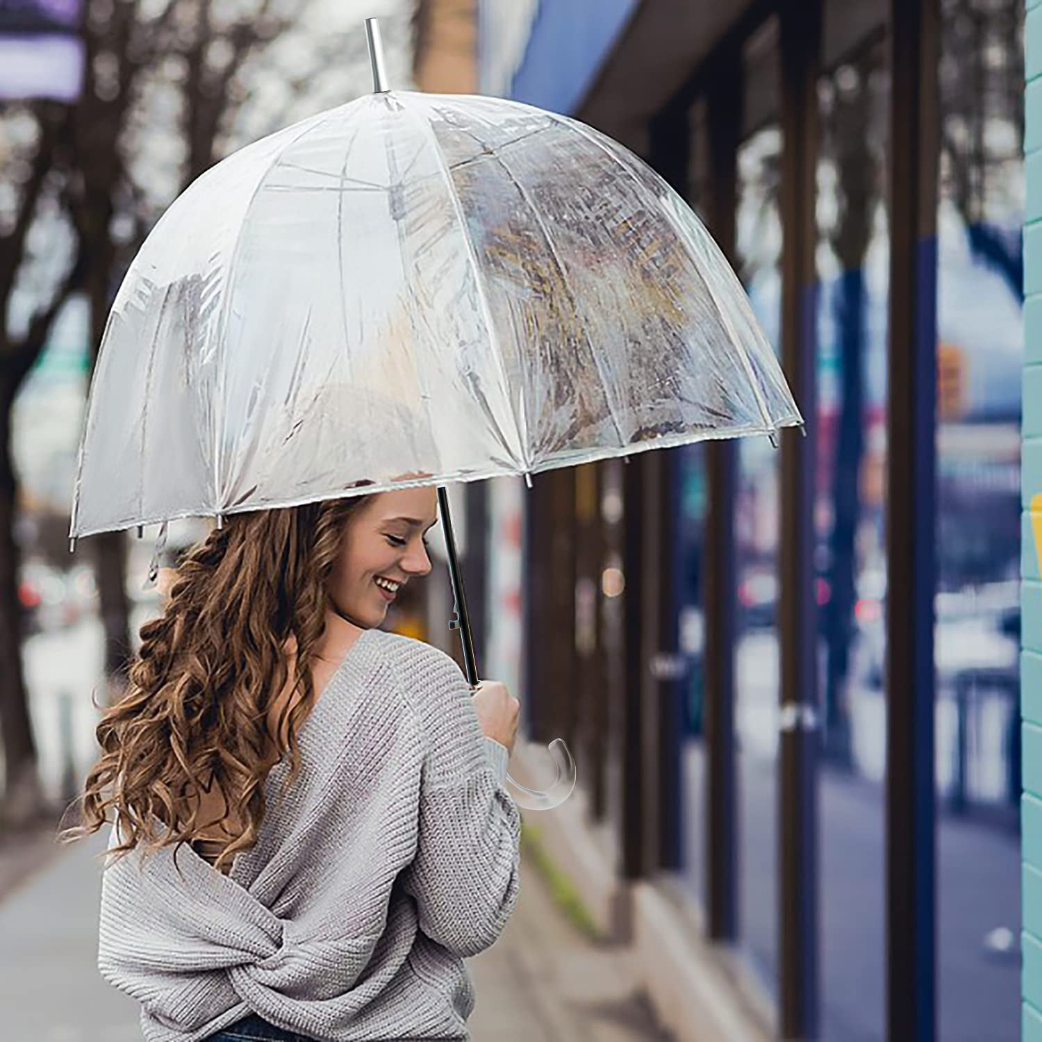 Bubble Dome Auto Open Umbrella Windproof for Outdoor Weddings,School Back Unicorn Transparent Stick Umbrella