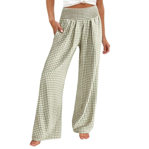 Hifoo Women Casual Trousers Relaxed Fit Mid Rise Plaid Design Soft Fabric Comfortable Everyday Wear Versatile Pants Modern Effortless Trousers Solid Color Joggers Daily Slacks Relaxed Fit